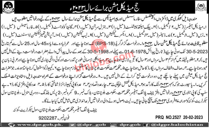 Hajj Medical Mission Balochistan Jobs 2023