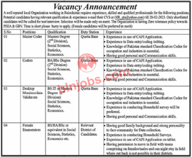NGO Quetta Jobs 2023