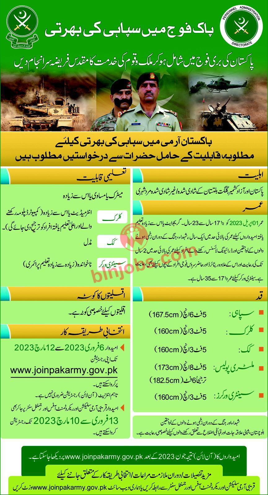 Pakistan Army Sepoy Jobs 2023