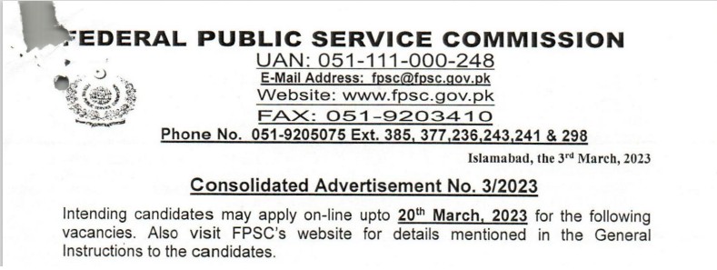 FPSC Advertisement No 3 2023 Jobs