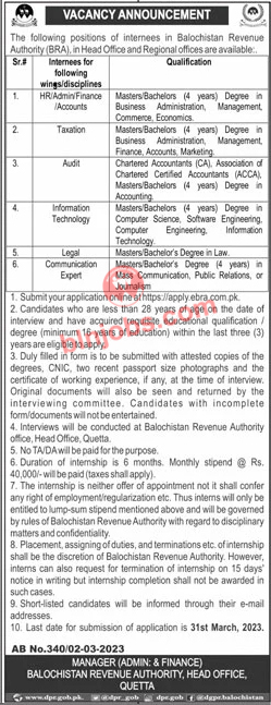 Balochistan Revenue Authority BRA Jobs 2023