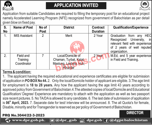 Educational Project Accelerated Learning Program Balochistan Jobs 2023