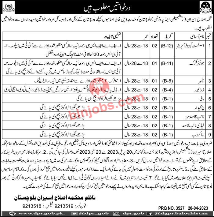 Reclamation and Probation Department Balochistan Jobs 2022