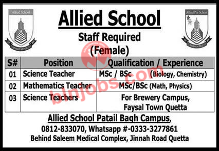 Allied School Quetta Jobs 2023