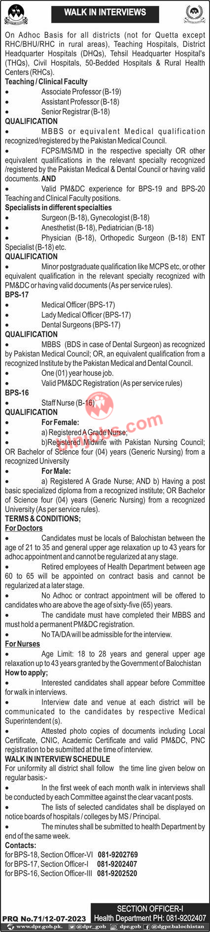 Health Department Jobs in Balochistan 2023