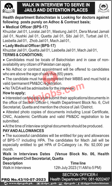 Health Department Balochistan Jobs 2023