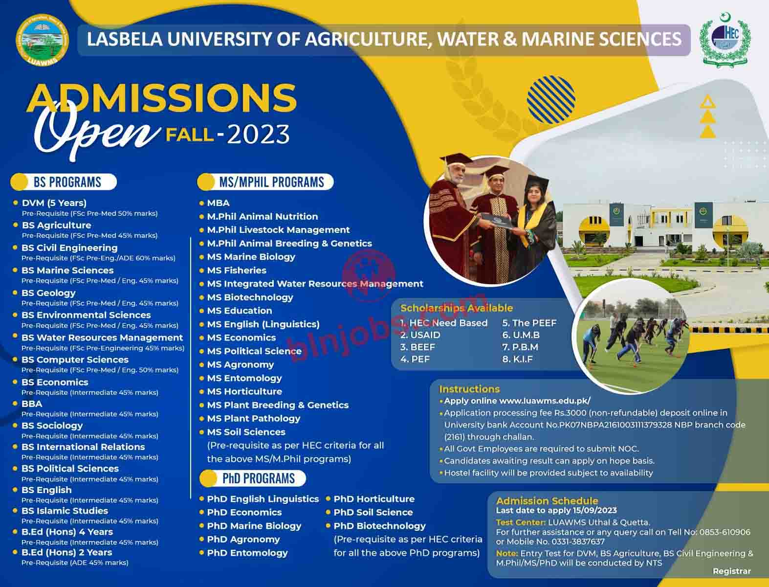 Lasbela University LUAWMS Uthal Admissions 2023