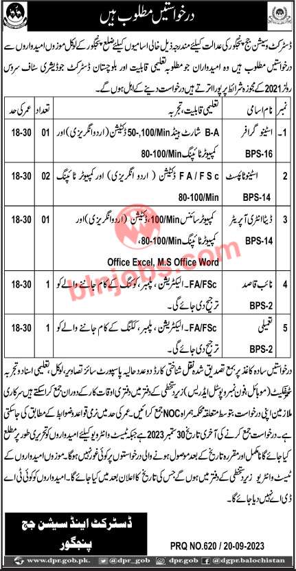 District and Session Judge Panjgur Jobs 2023