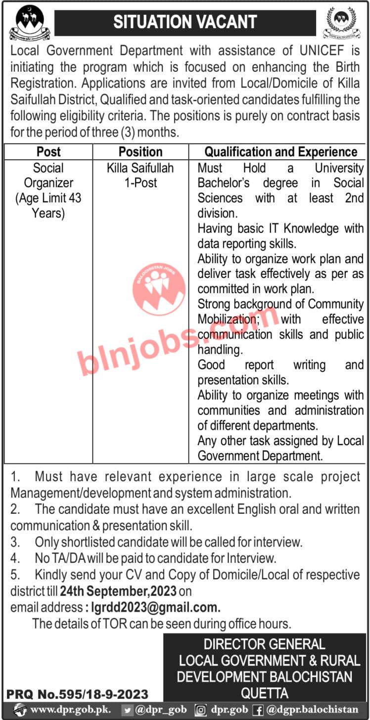 Local Government Department Balochistan Jobs 2023
