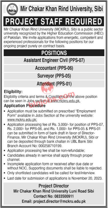 Mir Chakar Khan Rind University Sibi Jobs 2023