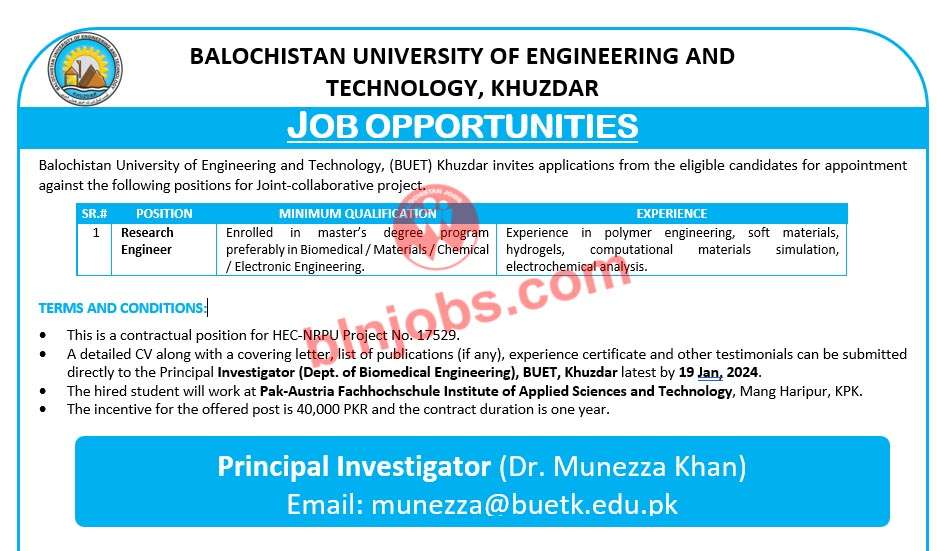BUET University Khuzdar Jobs 2024