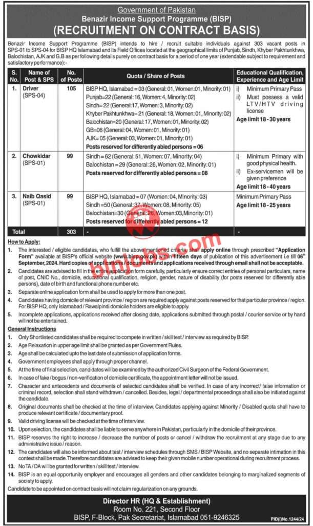 Benazir Income Support Program BISP Jobs 2024 Balochistan Quota ...