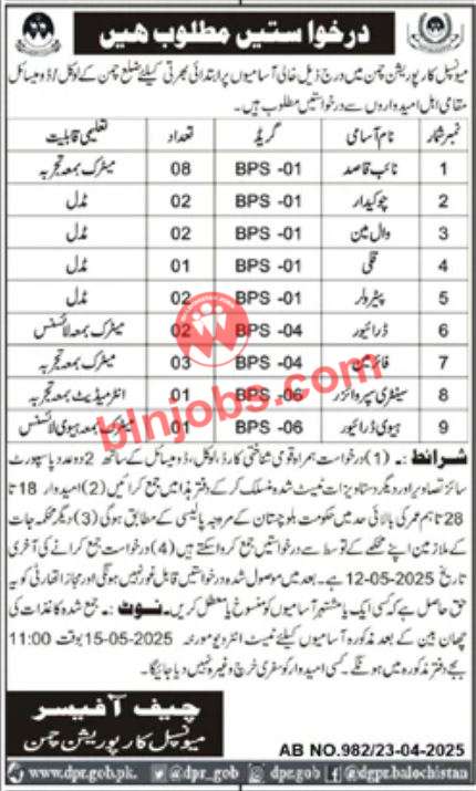 Municipal Corporation MC Chaman Jobs 2025