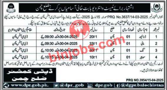 Revenue Department Chaman Test Interview Schedule 2025