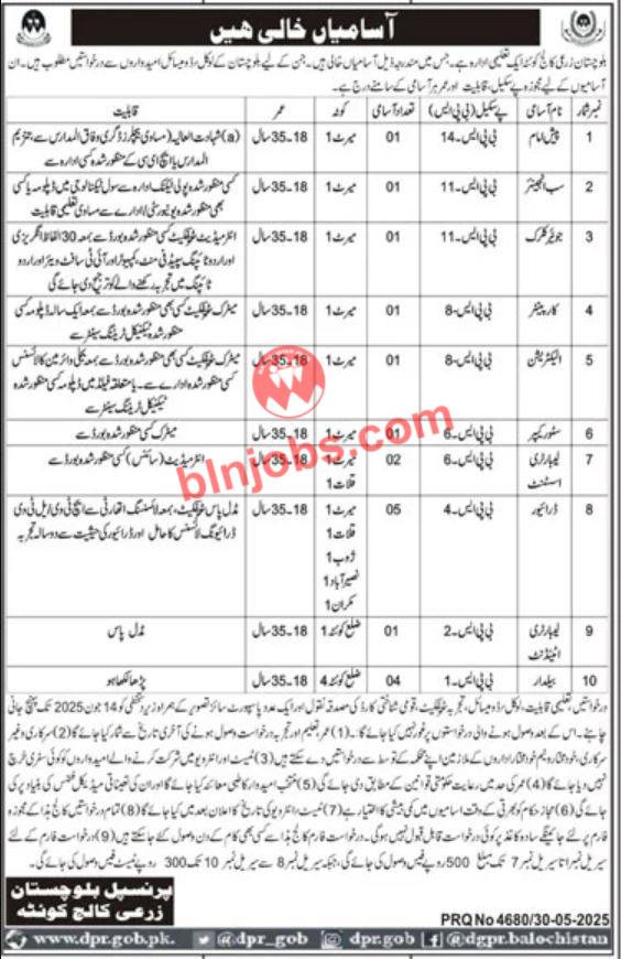 Balochistan Agriculture College BAC Quetta Jobs 2025