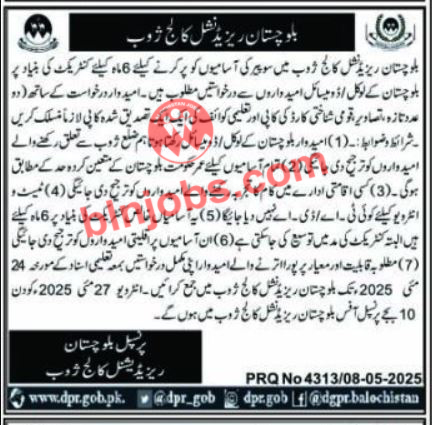 BRC College Zhob Sweeper Jobs 2025