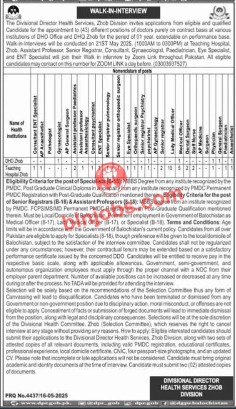 Health Services Zhob Division Jobs 2025