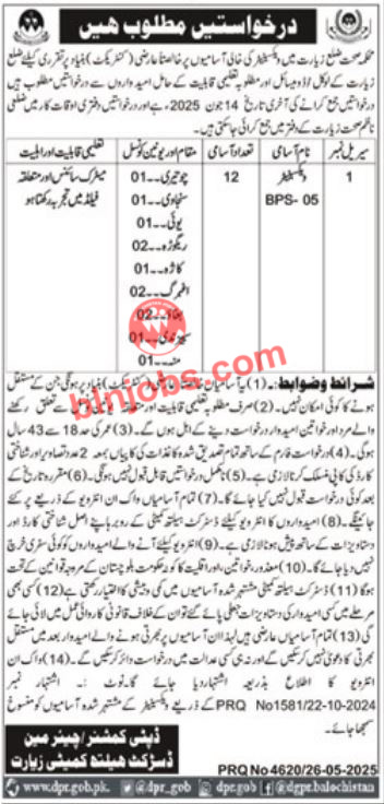 Health Department Ziarat Vaccinator Jobs 2025