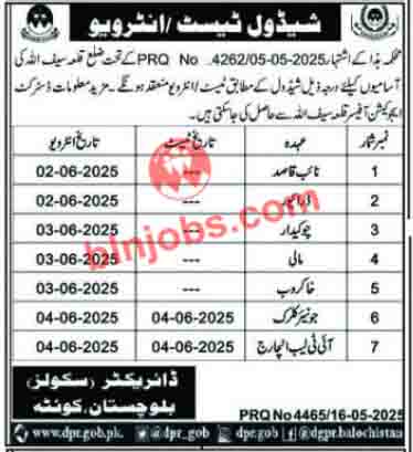 School Education Department Killa Saifullah Interviews 2025