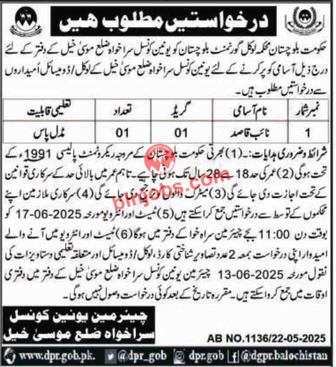 Local Government Musakhail Balochistan Jobs 2025
