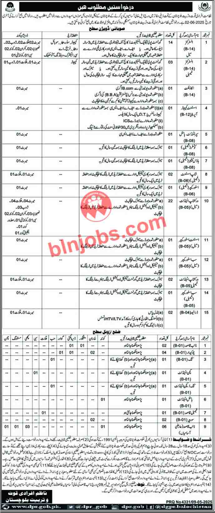 Directorate of Manpower Training Balochistan Jobs 2025