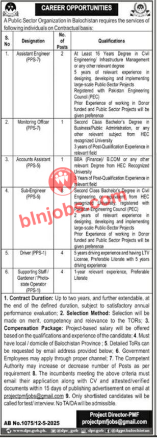 Public Sector Organization Balochistan Jobs 2025