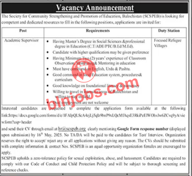 SCSPEB Balochistan Jobs 2025