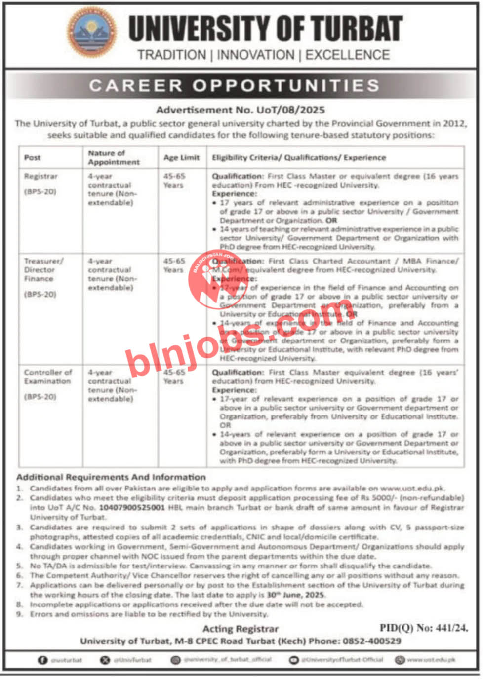University of Turbat UOT Jobs 2025