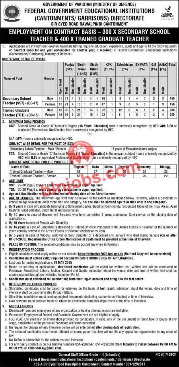 Federal Government Educational Institutions FDEI Jobs 2025