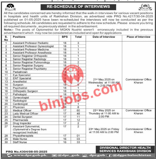 Health Services Rakhshan Division Interviews 2025
