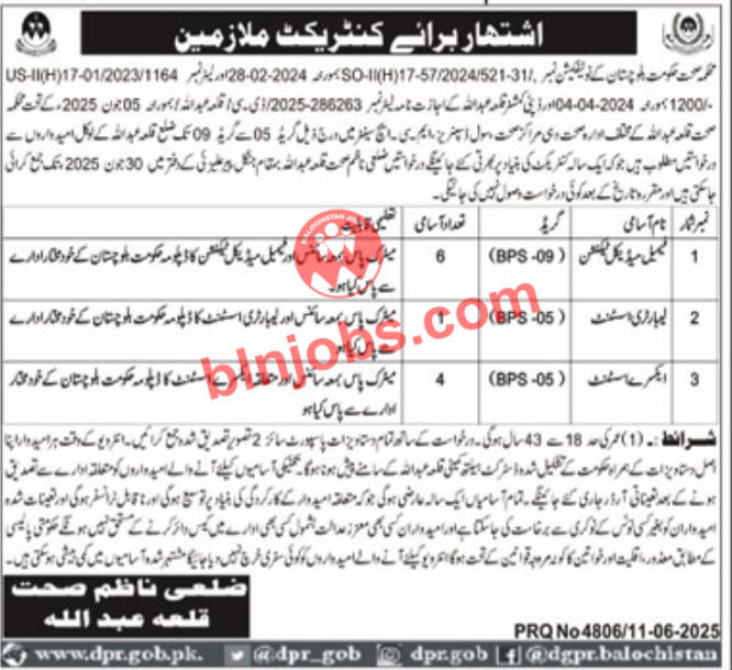 Health Department Killa Abdullah Jobs 2025