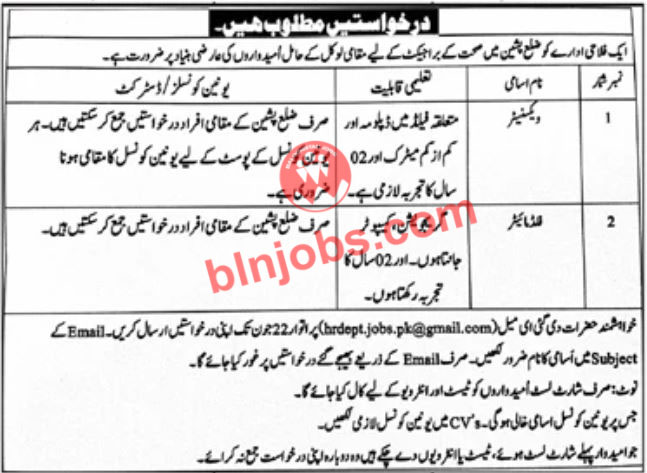 NGO Pishin Health Project Jobs 2025