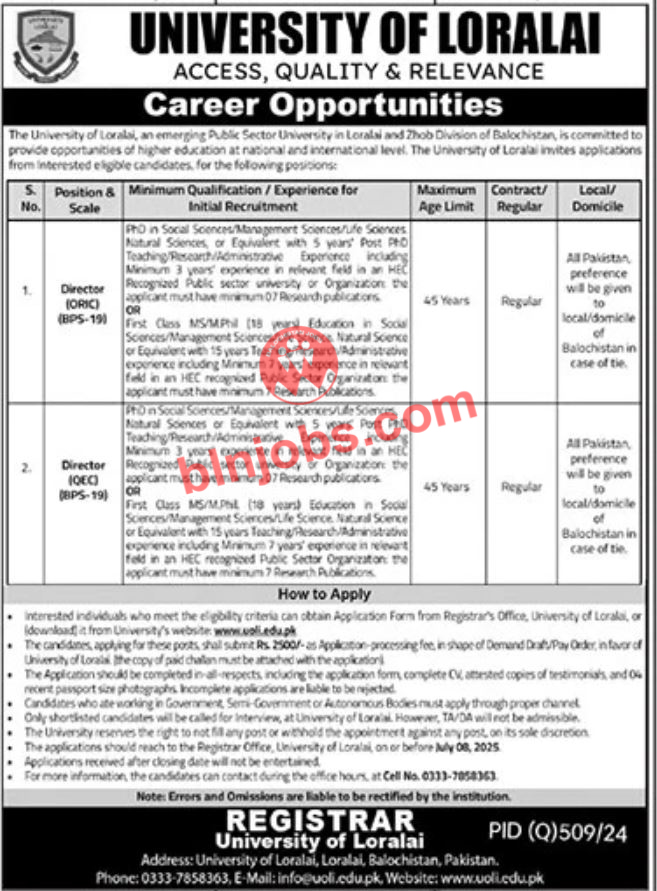 University of Loralai UOL Jobs 2025