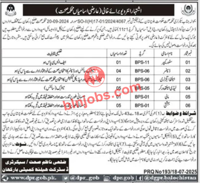 Health Department Barkhan Jobs 2025