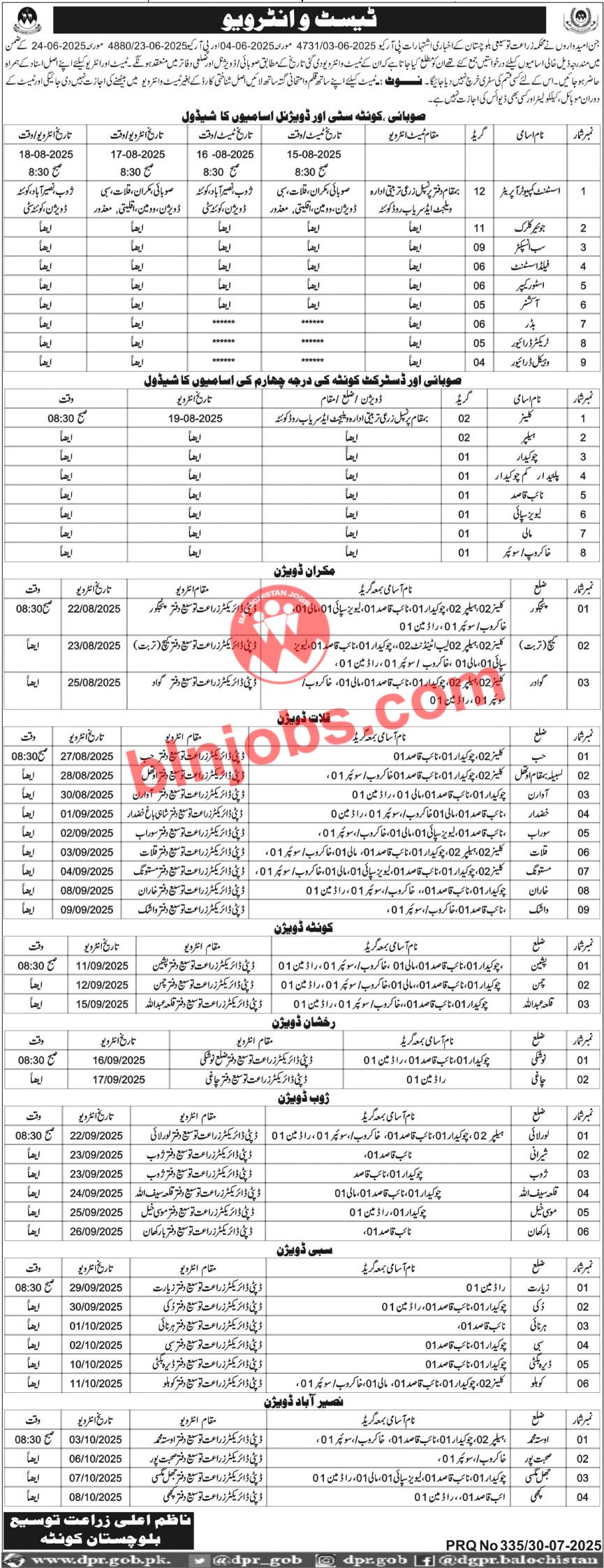 Agriculture Extension Department Balochistan Test Interviews Schedules 2025