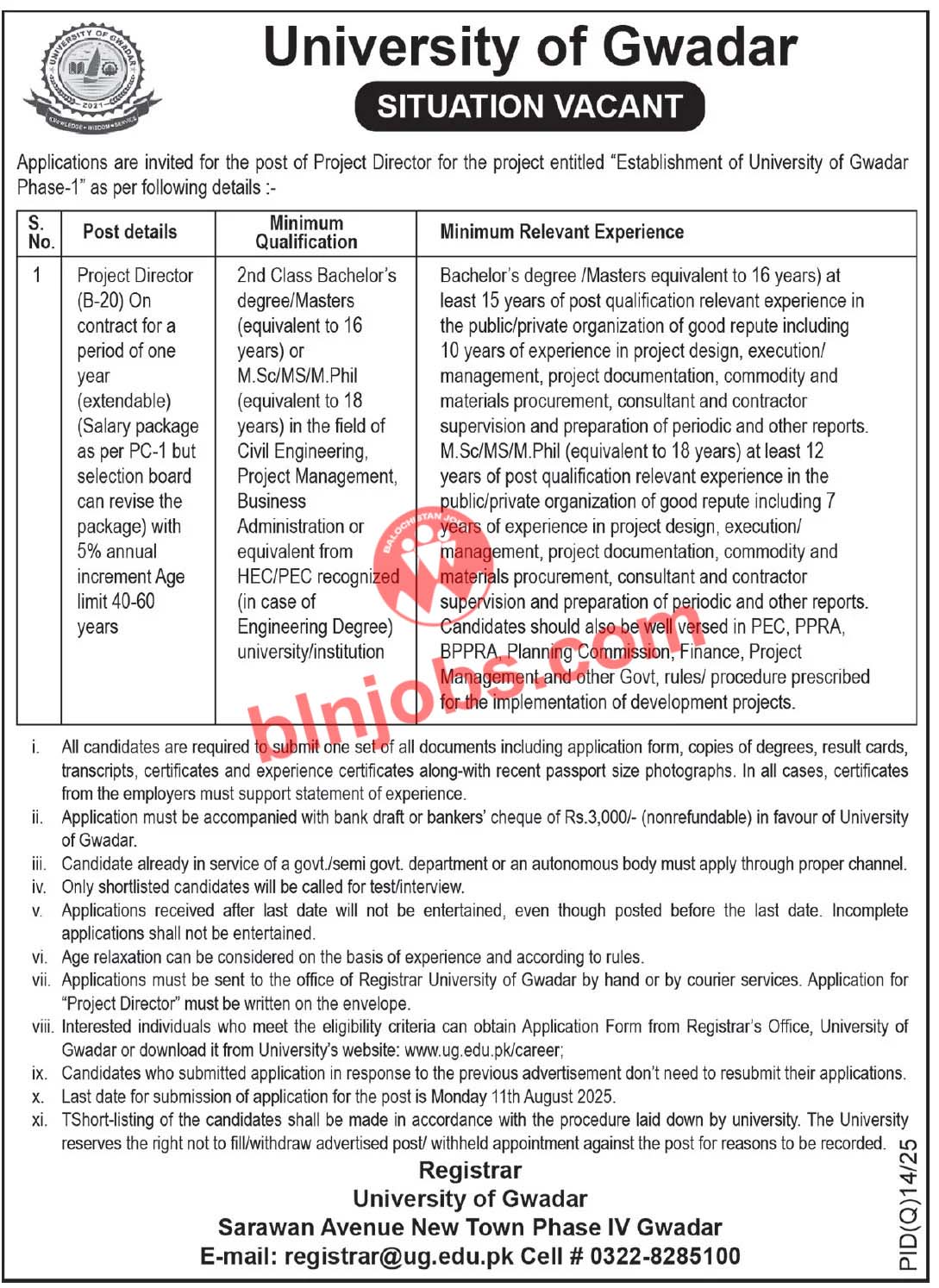 University of Gwadar UOG Jobs 2025