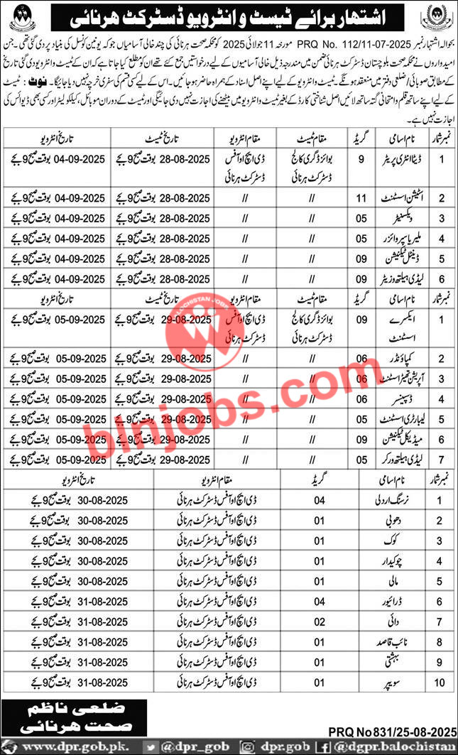 Health Department Harnai Test Interviews 2025