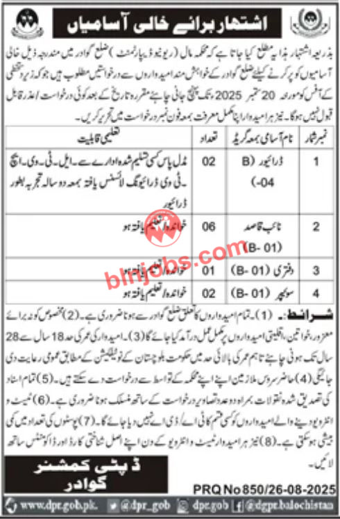 Deputy Commissioner DC Office Gwadar Jobs 2025