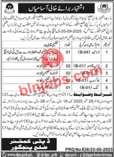 Deputy Commissioner DC Office Panjgur Jobs 2025
