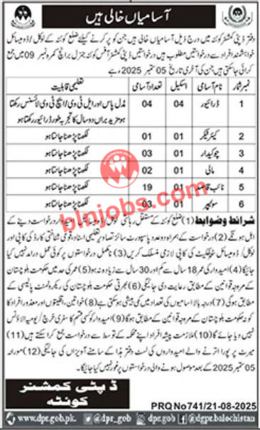 Deputy Commissioner DC Office Quetta Jobs 2025