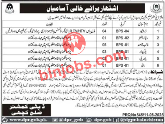Deputy Commissioner DC Office Kachi Jobs 2025