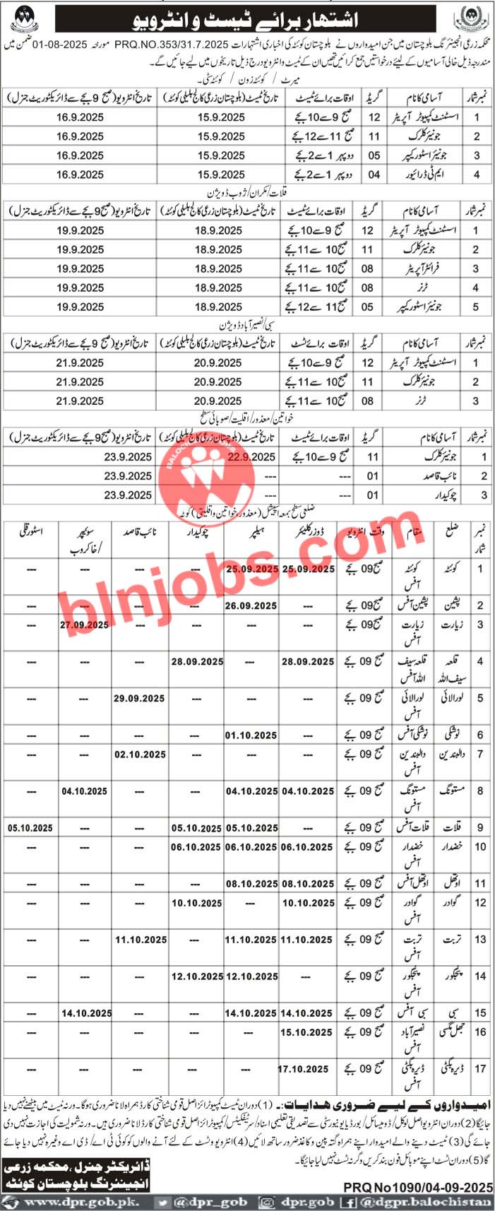 Agriculture Engineering Balochistan Test Interviews 2025