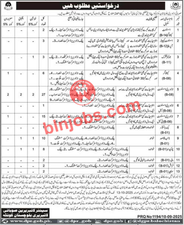 Provincial Library Balochistan Jobs 2025