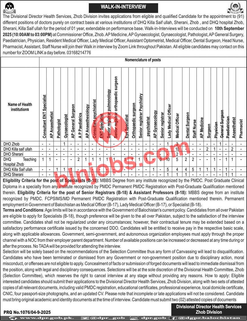 Divisional Health Services Zhob Division Jobs 2025