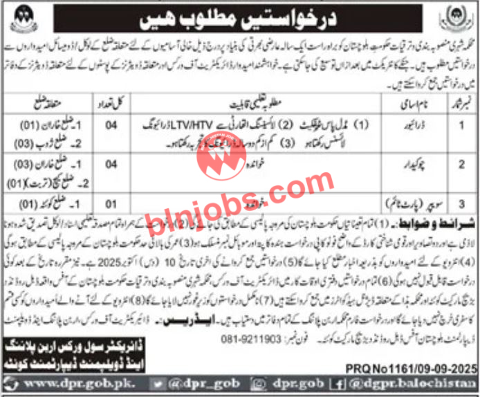 Urban Planning and Development Department Balochistan Jobs 2025