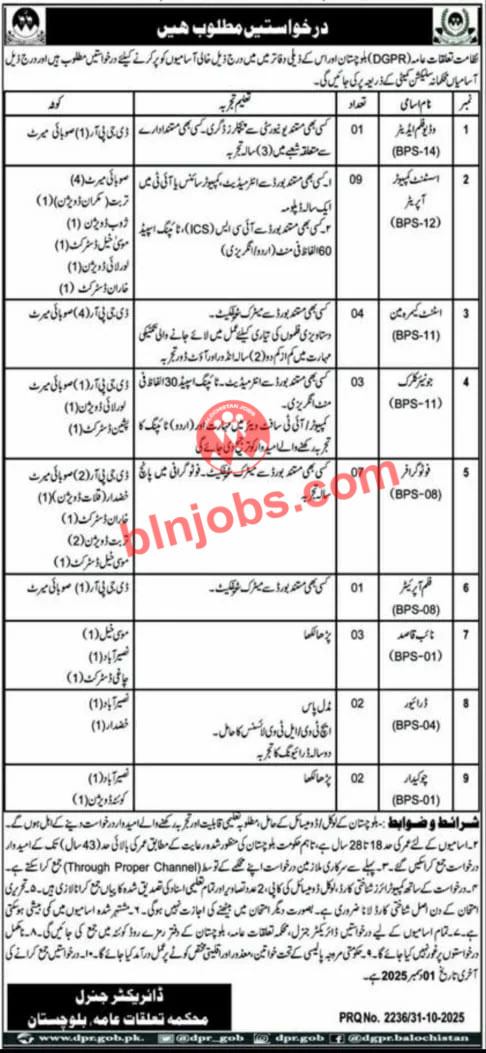 Director General Public Relations DGPR Balochistan Jobs 2025