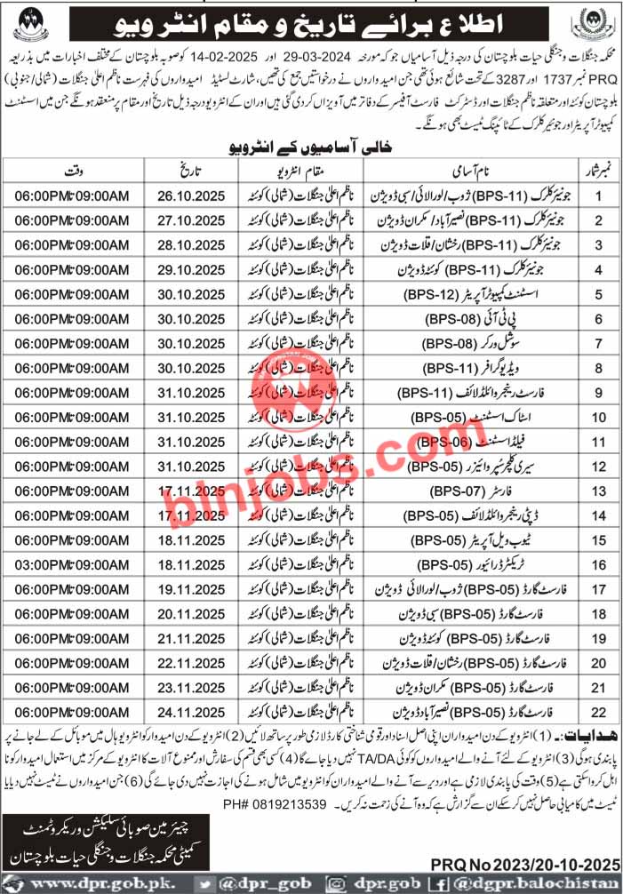 Forest Department Balochistan Interviews 2025