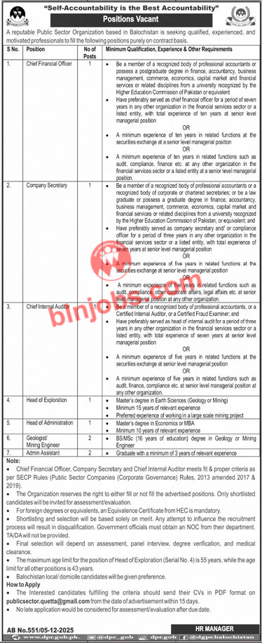 Public Sector Organization Balochistan Jobs 2025