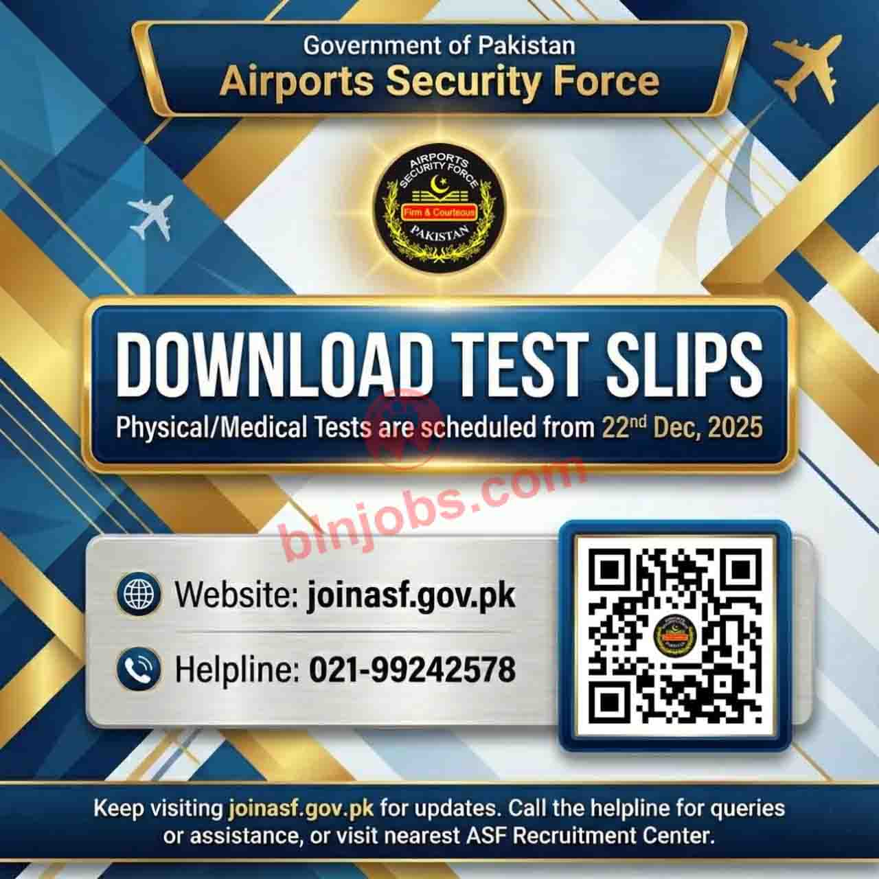 Airports Security Force ASF Roll Number Slip Download 2025