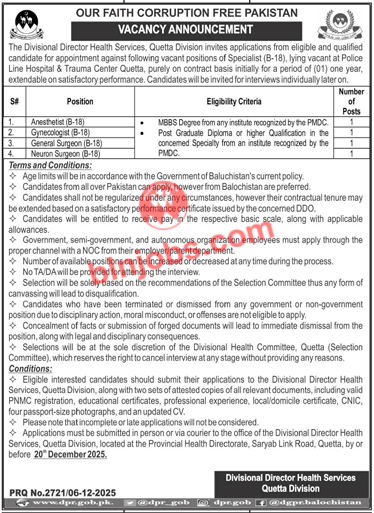 Health Services Quetta Division Jobs 2025